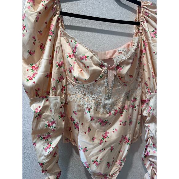 FOR LOVE & LEMONS Aster Floral Bodysuit in Peach Floral large - Picture 6 of 11